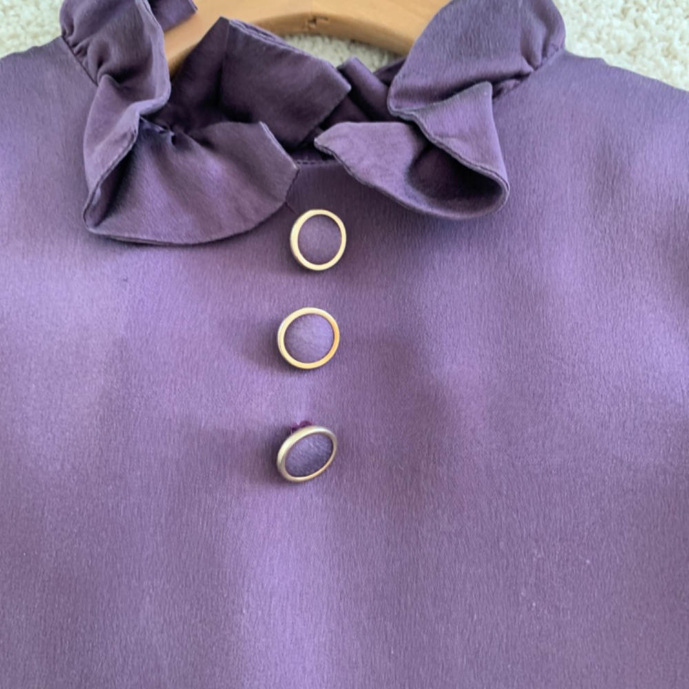 100% Silk Designer Marie Chantal Purple Dress with Ruffle Size 4 - Picture 2 of 10